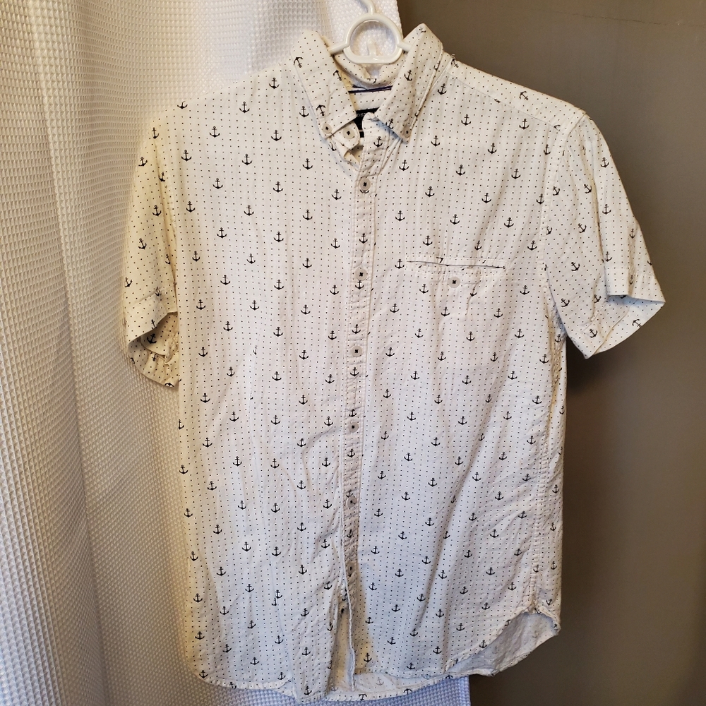 White Button Down with Blue Anchors